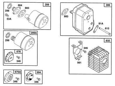 Muffler Groups Diagram and Parts List for 82331-0538-XX  Briggs and Stratton Engine